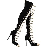 onlymaker Women's Pointed Toe Metal Chains Stiletto High Heel Zip up Boots