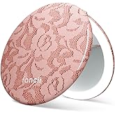 Fancii Taylor LED Lighted Travel Makeup Mirror, Rechargeable, 10x /1x Magnifying, Tru-Glow Lighting System, XL Large 5” Wide | Compact Mirror for Purses (Mocha Lace)