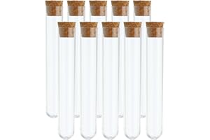 PATIKIL 10ml Test Tubes Set, 10pcs 4.13x0.63" PS Clear Round Bottom Test Tube Containers with Wood Stopper for Bead Party Can