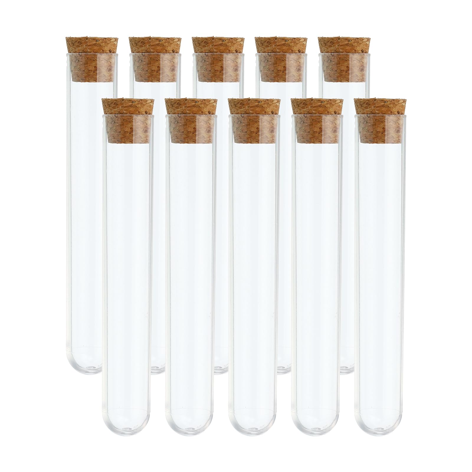 Photo 1 of PATIKIL 10ml Test Tubes Set, 10pcs 4.13x0.63" PS Clear Round Bottom Test Tube Containers with Wood Stopper for Bead Party Candy Bath Salt Storage Scientific Experiment Plant Propagation