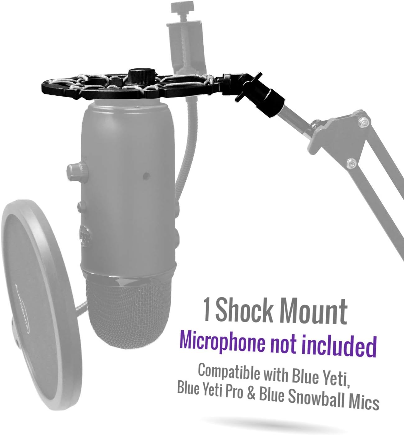 AUPHONIX PRO Blue Yeti Shock Mount – Latest Advanced Vibration Blocking, Noise Repelling Shockmount System for Blue Yeti Original Snowball & USB Pro – Ultra-Portable Lightweight Microphone Shock Mount: Musical Instruments