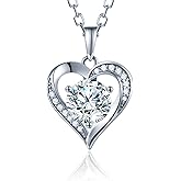 Moissanite Necklace for Women 1.0ct D Color, Sterling Silver Heart Necklace, Anniversary Gifts for Women, Making It A Perfect Gift for Your Wife, Girlfriend Mom