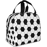 VOOHDDY Football Soccer Ball Black White Insulated Lunch Bag For Men Women Reusable Lunch Box Container Waterproof Portable Cooler Thermal Tote Bag For Work Office Picnic Beach Travel