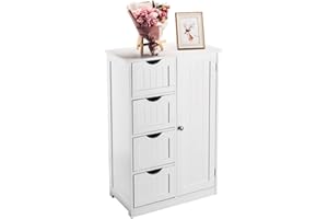 DOREDO Bathroom Floor Cabinet, Freestanding Bathroom Cabinet with 4 Drawers, Side Storage Cabinet for Bathroom, Living Room, Bedroom (White, 21.7" W x 11.8" D x 31.9" H)