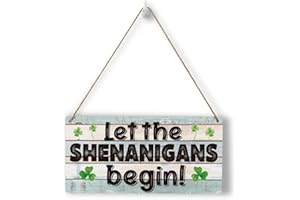 HTBIG Rustic St Patricks Day Decorations Wood Wall Art Wall Hanging Decor Funny Irish Blessing Shamrock Wooden Decorative Plaque Sign for Home Farmhouse Front Door Outdoor Let The Shenanigans Begins