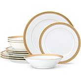 Noritake Crestwood Gold 12-Piece Dinnerware Set, Service for 4