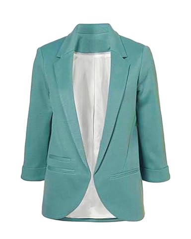 Minetom Damen Elegante 3/4-Arm Blazer Sakko Einfarbig Slim Fit Vorne Offnung Tasche Tailliert Geschäft Büro Kurzjacke Jacke M
