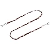 uxcell Purse Chain Strap, 39 Inch Leather Iron Flat Chain Handbag Chains Purse Straps with Buckles for Shoulder and Cross Body Bags (Dark Brown Strap + Silver Chain)