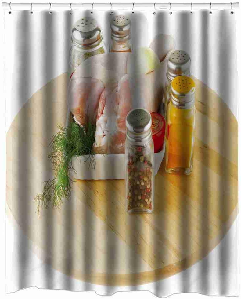 Protection Customized Series ( Chicken Legs Meat Spices Small Board White Background ) Shower Curtain For Men Fit 60" x 72"(150cm x 180cm) SC-15-2663