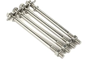 Mellewell 3/8-16 x 7 Hex Head Bolts with Hex Nuts and Thick Flat & Lock Washers, Partially Threaded, Stainless Steel 18-8, Plain Finish, 4 Sets