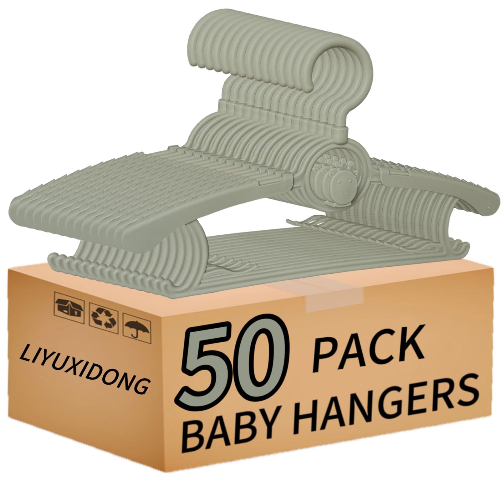 Photo 1 of LIYUXIDONG Baby Hangers 50 pcs, 360° Swivel Hook, Adjustable Kids Hangers According to Clothing Size, Suitable for Babies and Children (Gray)
