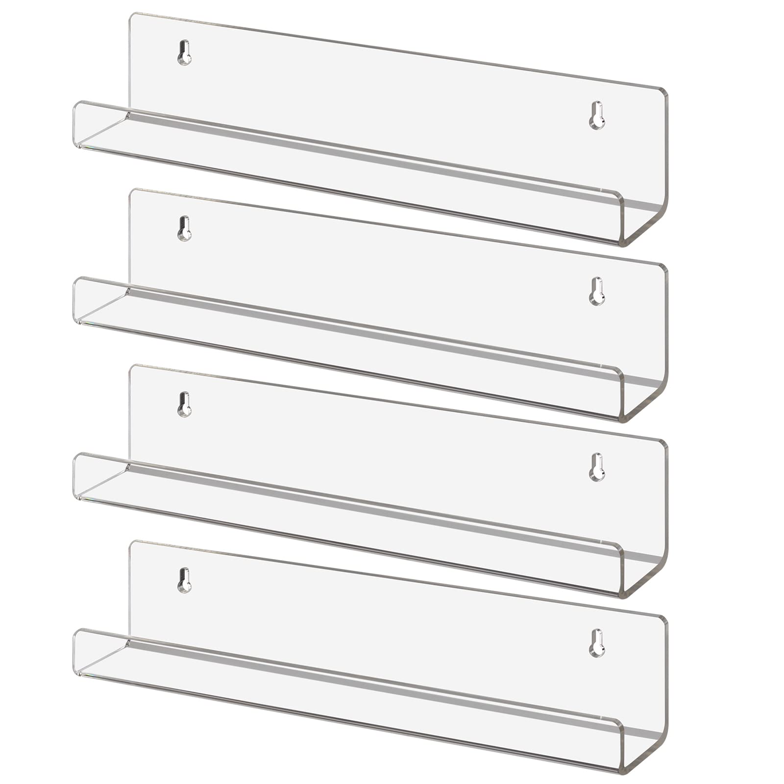 LileZbox Clear Floating Shelves, Wall Mounted Acrylic Invisible Bookshelf, Storage Shelves Display Organizer on kids room, Bathroom, kitchen, bedroom (4, 34.8 X 5.8 CM)