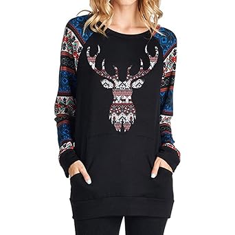 SEWORLD Weihnachten Damen Retro Christmas Mode Langarm Weihnachten Elch Kopf Pailletten Druck Bluse T-Shirt Tops