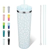 BJPKPK 34oz Tumbler With lid And Straw Stainless Steel Travel Coffee Mug Insulated Tumblers Cups,Light Blue Leopard