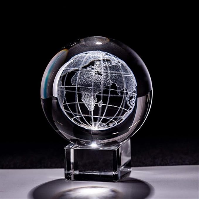 6cm 3D Earth Miniature Laser Engraved Crystal Ball Glass Globe Sphere