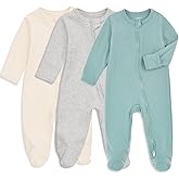 Aablexema Baby Footie Pajama with Mitten Cuffs, Double Zipper Infant Cotton clothes Sleeper Pjs, Footed Sleep Play