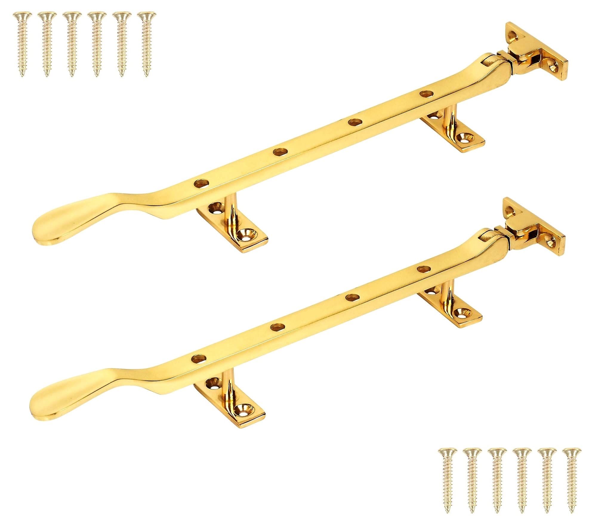 TERF® 200mm Heavy Duty Traditional Victorian Design Polished Brass Window Casement Stay Spoon Style 200mm (8 inch) including Fixing Screw - Pack of 2