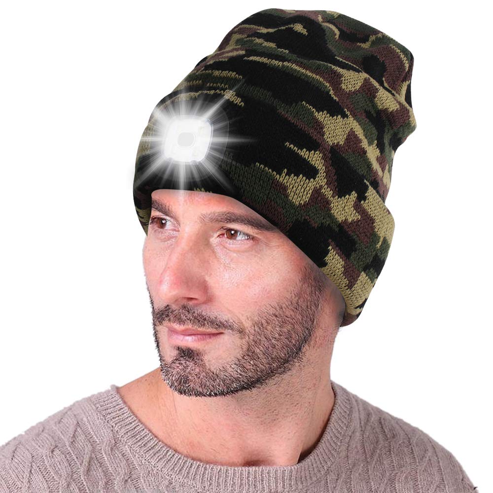 LED Beanie Hat with Light Built in USB Rechargeable Rechargeable Head Torch USB Winter Lighted Headlight Gift for Men and Women Hat with Torch Built in Stocking Fillers Gifts for Dad