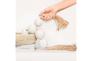 RUIRUICO Extra Large Wood Bead Garland with 2" Diameter Wooden Beads, Wooden Beads Garland with Tassels, Decorative Beads for Farmhouse Decor (Rustic White, 27 Inches)