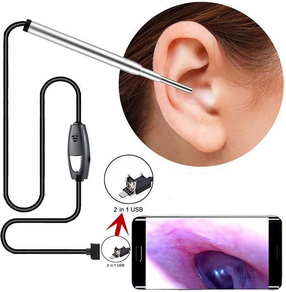 HWENJ USB 2in1 Endoscope, Type-C Microcamera Spy 3.9mm Camera Inspection for Nose Ear Throat For Care for Android and Windows PC Visual Ear Cleaning Endoscope Spoon