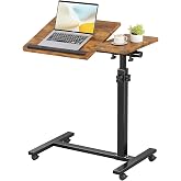LINGMI Overbed Bedside Desk Mobile Rolling Laptop Stand Tilting Overbed Table with Wheels Height Adjustable Tray Table for Laptop Bed Sofa Side Table