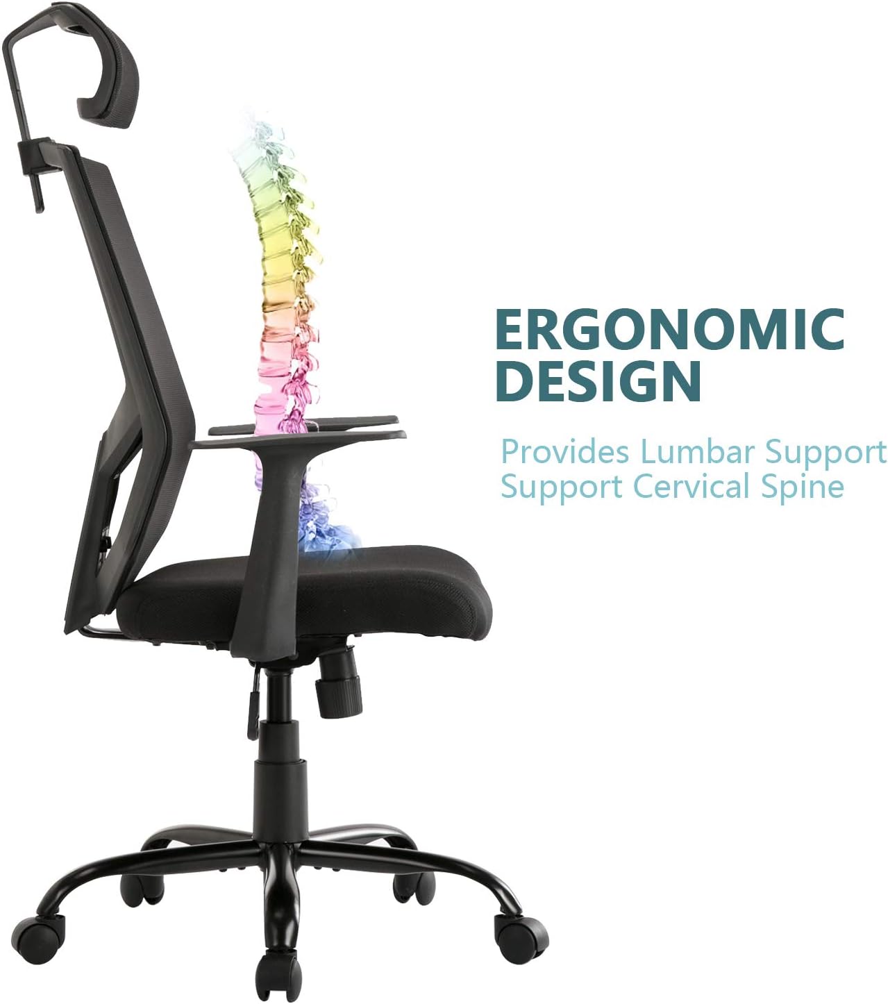 SMUGDESK Ergonomic Lumbar Support Mesh High Back Office Desk Task Chair, Black: Furniture & Decor