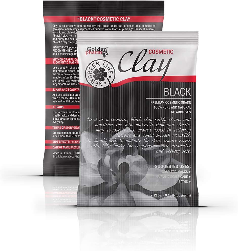 White Kaolin Clay Powder for Face and Body with Natural Additives (1 pack, black (with activated carbon))