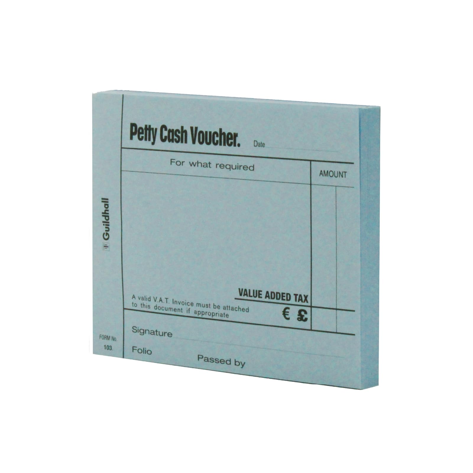 Exacompta - Ref 103-BLUZ - Guildhall - Petty Cash Vouchers, 101 x 127mm, 70gsm Paper, 100 Sheets per Pad, Pre-Printed Headings for Accurate Recording - Blue, Pack of 5