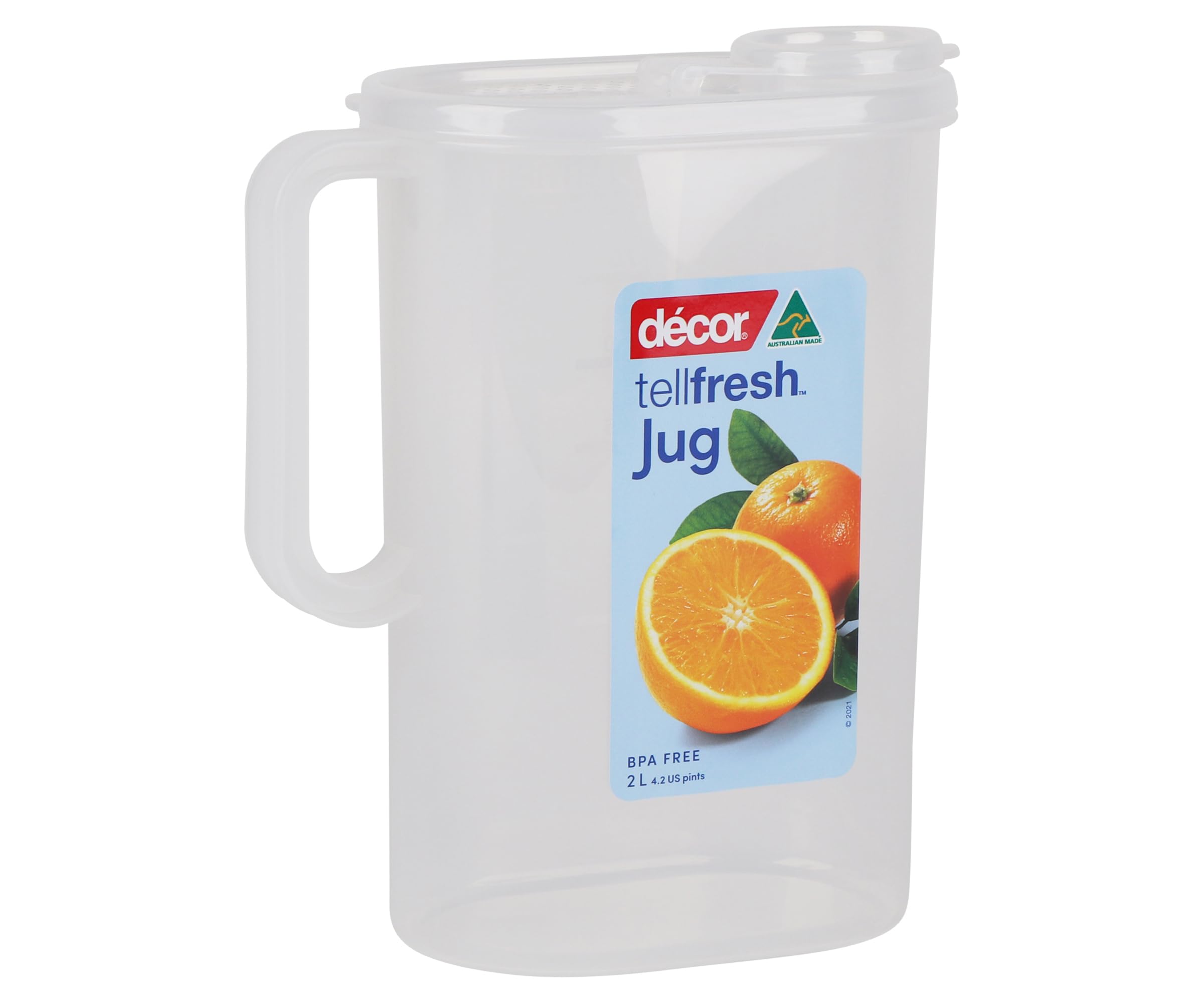 Décor Tellfresh 2L Water Jug with Pop Open Lid | Airtight Container | Graduated Measurement Markings Transparent