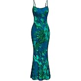 PRETTYGARDEN Womens Summer Dresses Spaghetti Strap Floral Maxi Dress Sleeveless Long Bodycon Dresses Wedding Guest Dress