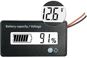 PROSHOPPING DC 12V 24V 36V 48V 72V Battery Meter, Battery Capacity Voltage Monitor Gauge Indicator, Lead-Acid&Lithium ion Battery Tester, for Golf Cart RV Marine Boat Club Car Motorcycle - with Alarm, White