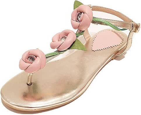 Amazon.com | AmoonyFashion Women's Cow Leather Studded Buckle Split Toe No-Heel Sandals | Sandals