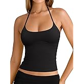REORIA Women's Sexy Halter Backless Double Lined Tank Top Y2k Trendy Camisole Crop Tops