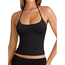 REORIA Women's Sexy Halter Open Back Double Lined Cami Shirt Going