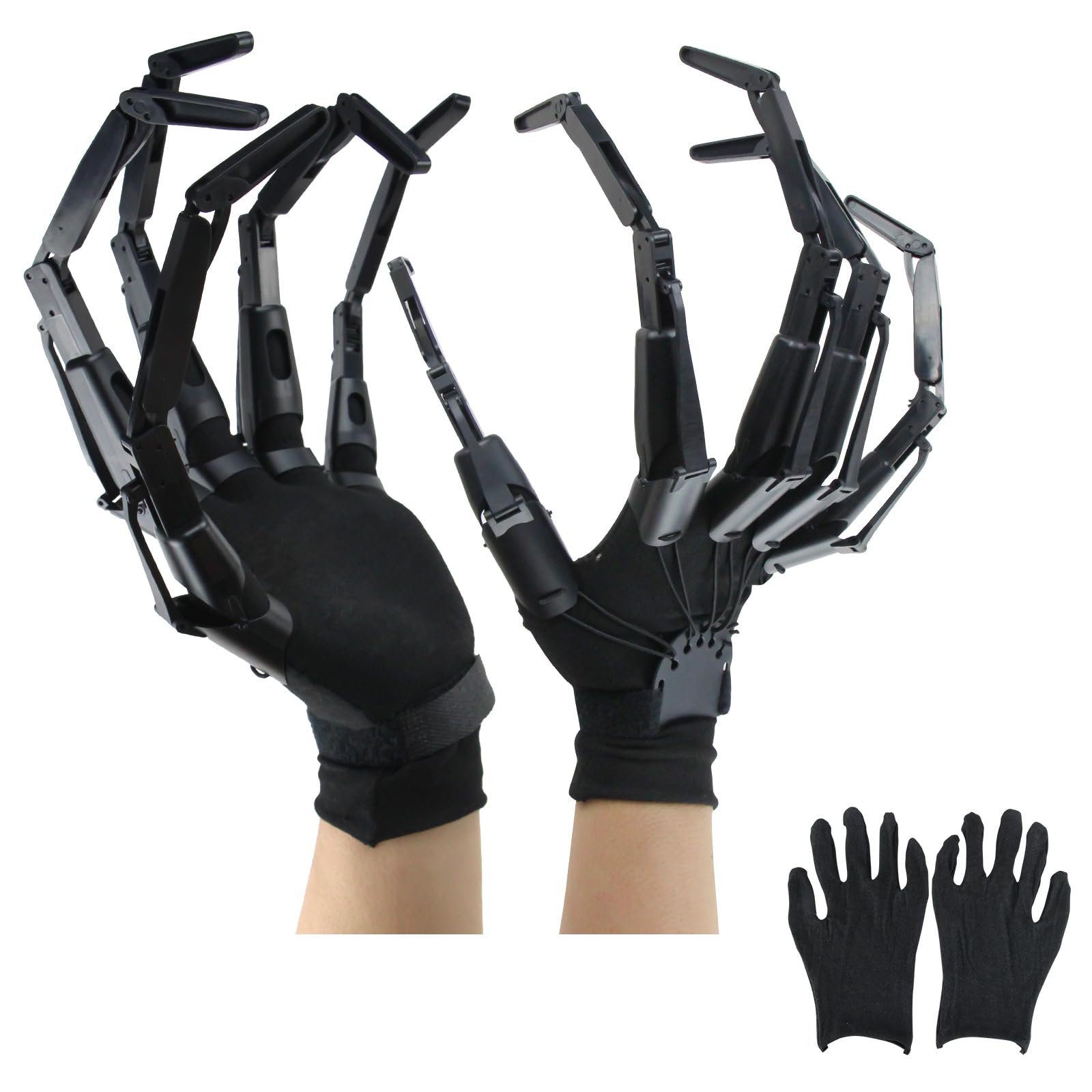 Photo 1 of Halloween Articulated Fingers with Protective Gloves, Articulated Finger Extensions, Finger Claw with Protective Gloves, Scary and Flexible Skeleton Claws Hands, Halloween Props for Any Costume, Black