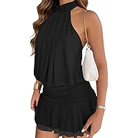 Amazon.com: Floerns Women's Y2k Summer Halter Dress Tie Open Back  Sleeveless Ruffle Hem Bubble Going Out Mini Dresses Black XX-Small :  Clothing, Shoes & Jewelry