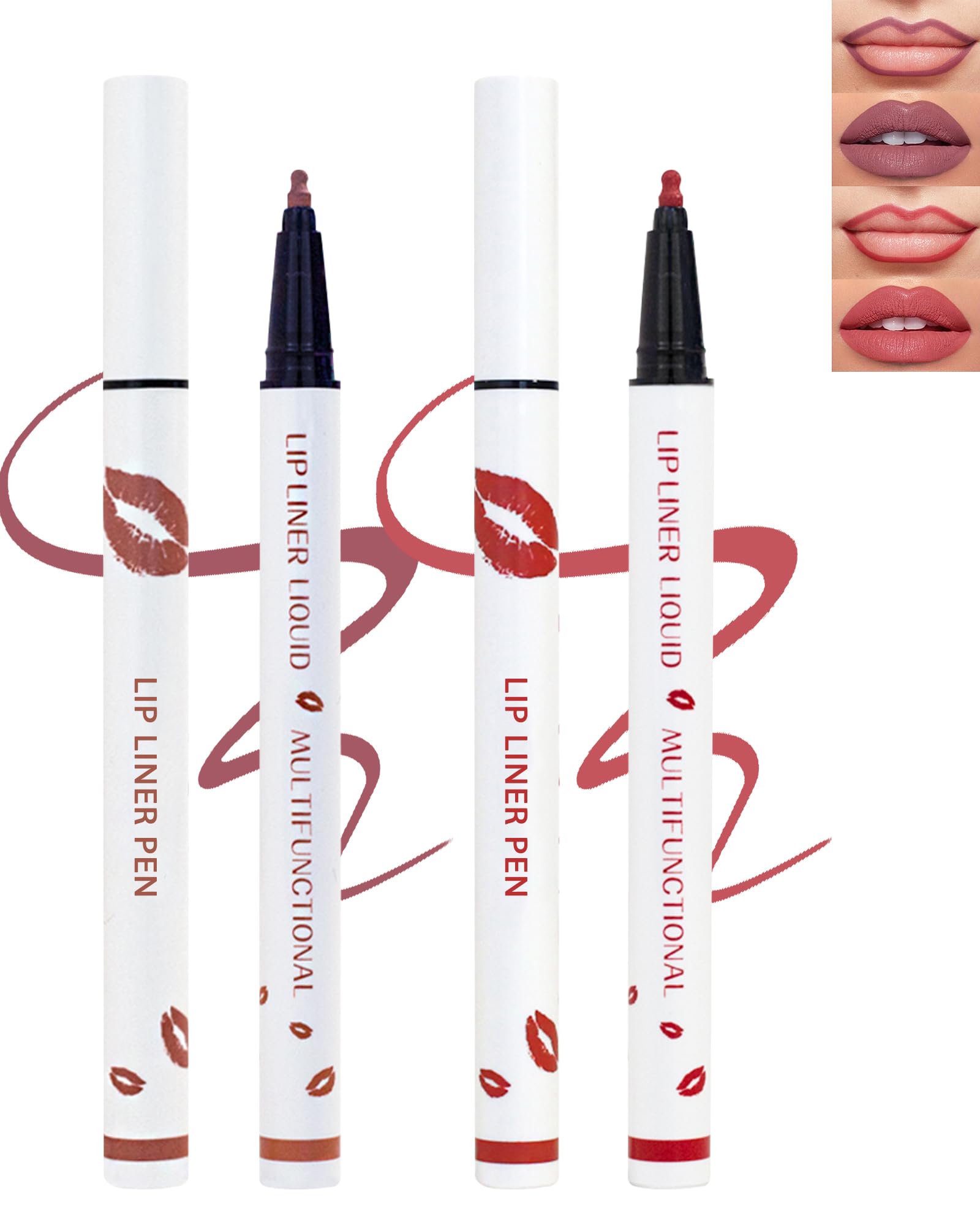 Matte Lip Liner-2Pcs, 2 in 1 Mocha Rose Pink Liquid Lipliners Pencil & Lip Stick, Long Lasting Waterproof Non-Stick Cup Lip Tint Stain, Stay On Lipstick 24 Hours, Lip Glosses Makeup Gift for Women-3+4