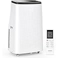Portable Air Conditioners, 14000 BTU AC Unit for Rooms Up to 750 Sq.Ft, 4-In-1 Dehumidifier/Fan/Sleep/Cool Mode, Remote Control and Easy Window Kit for Bedroom, Efficient Cooling, White and Black