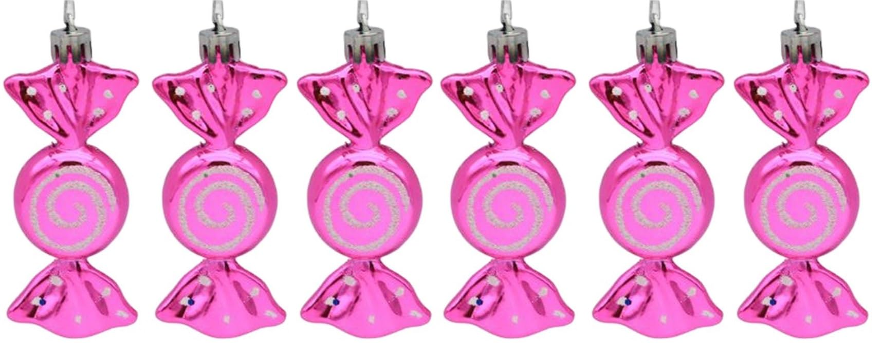 UKDeals Direct® Christmas Candy Decoration Candy Props Christmas Tree Hanging Ornament Candy Baubles 6pcs (Hot Pink)