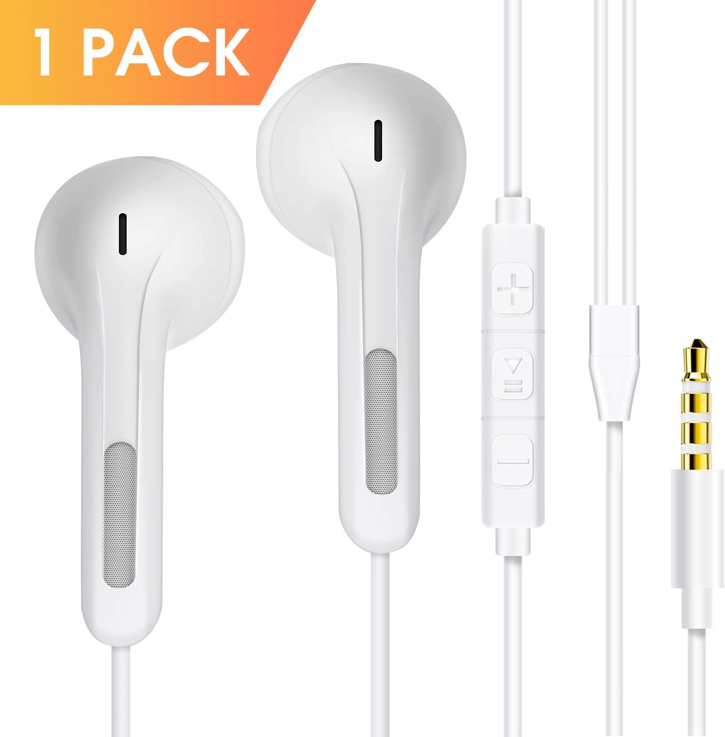 Earbuds, Headphones, Ofuca Earphones Stereo Mic & Remote Control Fit Samsung Smart Phone 2-Pack, White