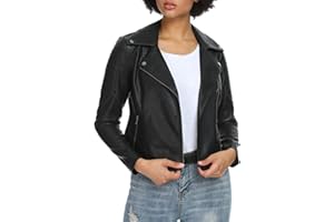 Fahsyee Women's Faux Leather Jackets, Zip Up Motorcycle Short PU Moto Biker Outwear Fitted Slim Coat