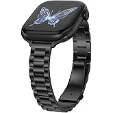 Dolstrap Thin Metal Bands Compatible with Apple Watch Band 49/46(S11/10)/45/44/42mm, Women Dressy Slim Stainless Steel Strap Compatible for iWatch Ultra 3/2/1 SE 3/2/1 Series 11 10 9 8 7 6-1, Black