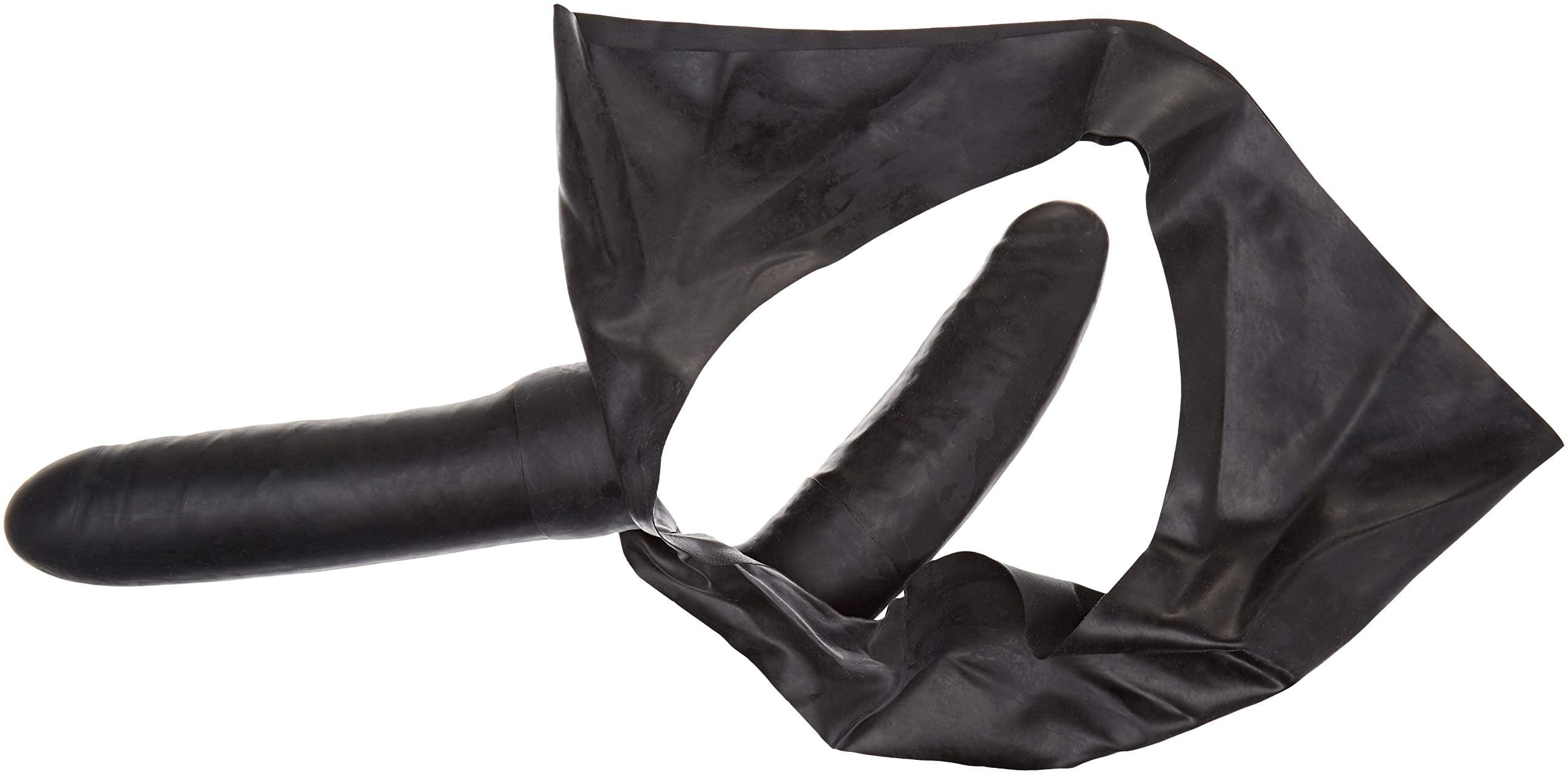 The Latex Collection Briefs with 2 Dildos, Black, Small/Large