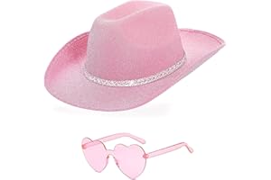 DAJOOEE Cowgirl Hat with Heart Sunglasses Glitter Cowboy Hat for Women & Girls Cosplay Bachelor Party Costume Hats…