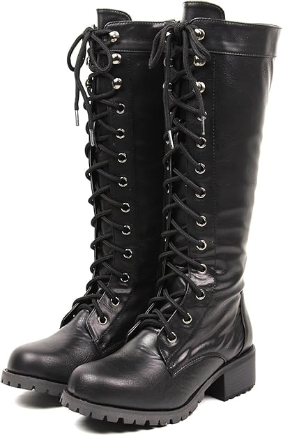 Amazon セレブル レースアップ エンジニアブーツ レディース ロング 黒 編み上げ サイドジッパー タンクソール ブラック 3l ブーツ ブーティ