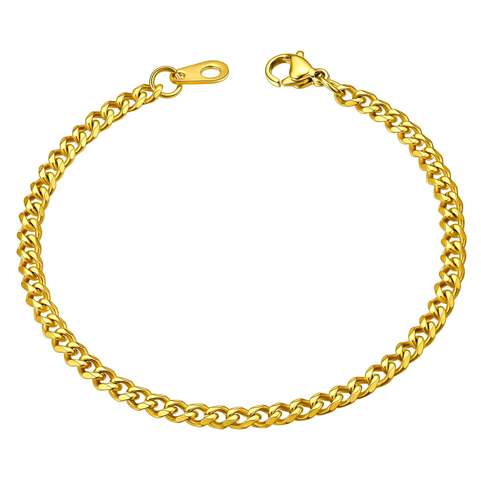 ChainsHouse Cuban Bracelet for Mens Women Gold Plated Bracelets Stainless Steel Thin Hand Chain Jewellery 3mm 19cm