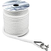 Young Marine Premium Solid Braid MFP Anchor Line Braided Anchor Rope/Line 3/8 Inch 100FT with Stainless Steel Thimble & Shackle (3/8" x 100', White)