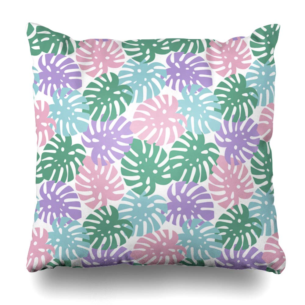 Amazon Com Ahawoso Throw Pillow Cover Green Monstera Turquoise