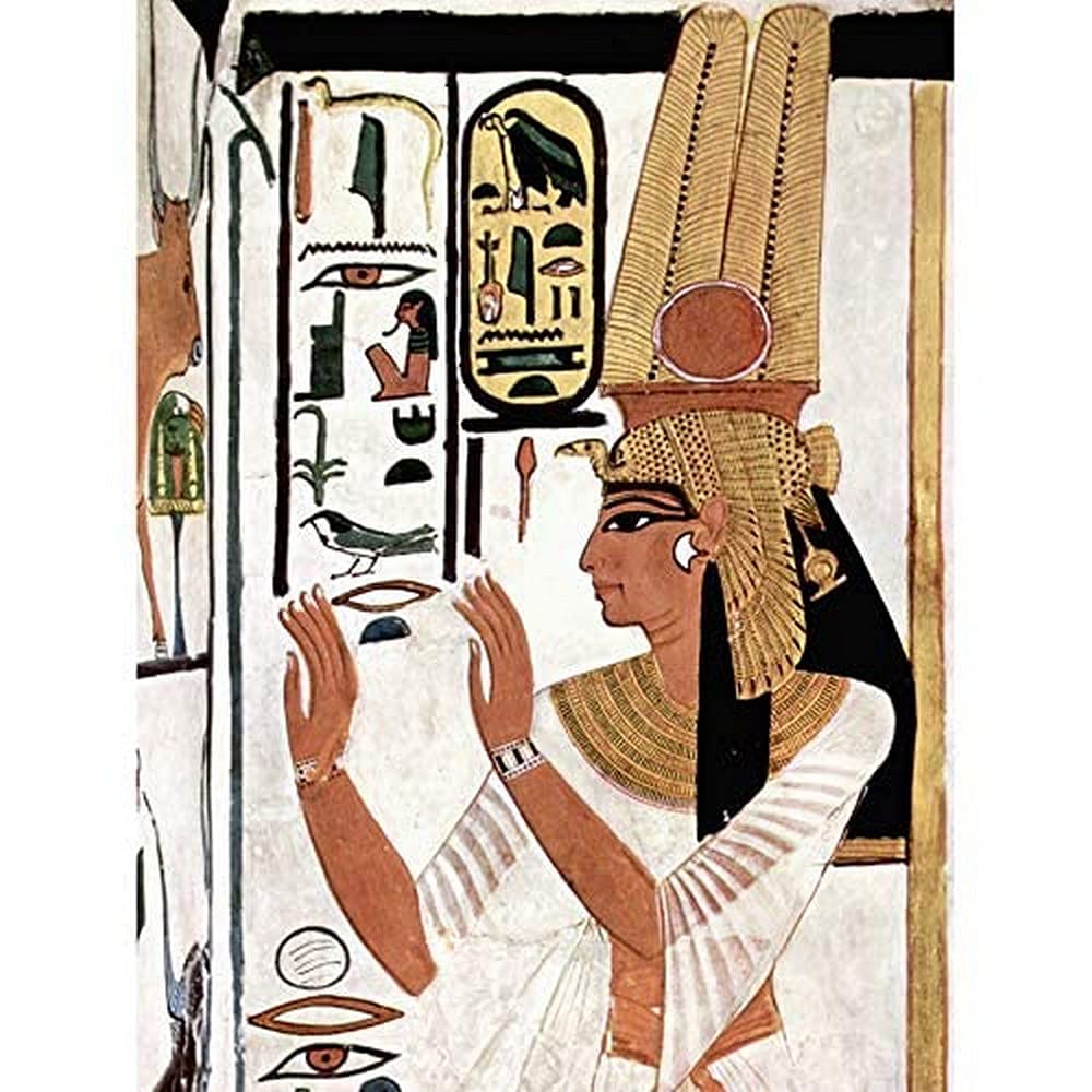 Ancient Egypt Mural Queen Nefertiti Praying Hieroglyphic Art Print Canvas Premium Wall Decor Poster Mural
