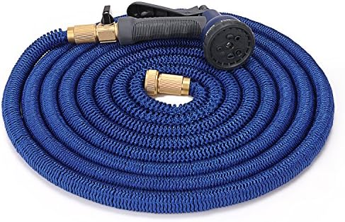 EagleWill 100ft Expandable Garden Hose Set, with 8 Adjustable Modes Spray Nozzle, Kink-Free &amp; Great Flexible Hose, Solid Brass Connector for Garden, Lawn, Heavy Duty (100 ft, Blue)